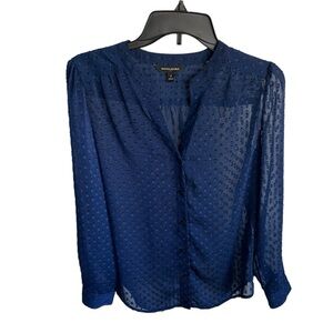 Banana Republic Women’s Blue Polka Dot Buttond Down V-Neck Blouse
